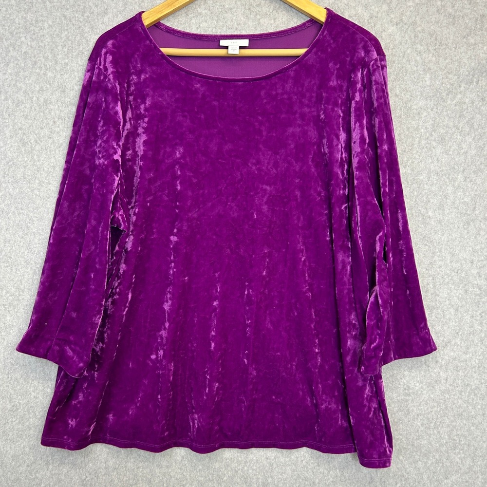 J Jill Blouse Purple Crushed Velvet Top 3/4 Sleeve Boho Jewel Tone Plus Size 2X